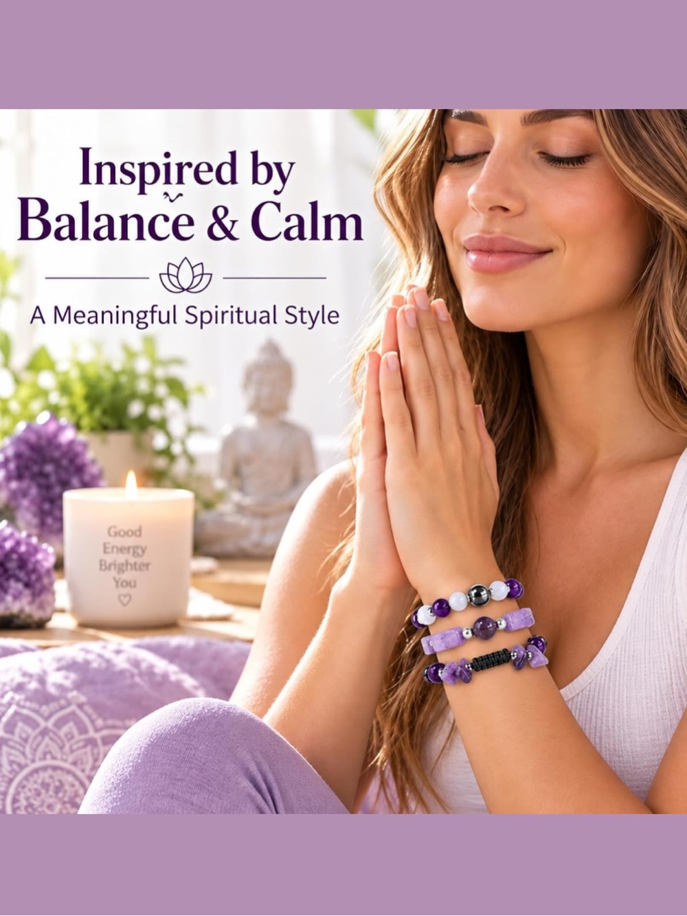 🆕New Amethyst Crystal Bracelet Set -3PCS Healing Bracelets for Balance & Calm
